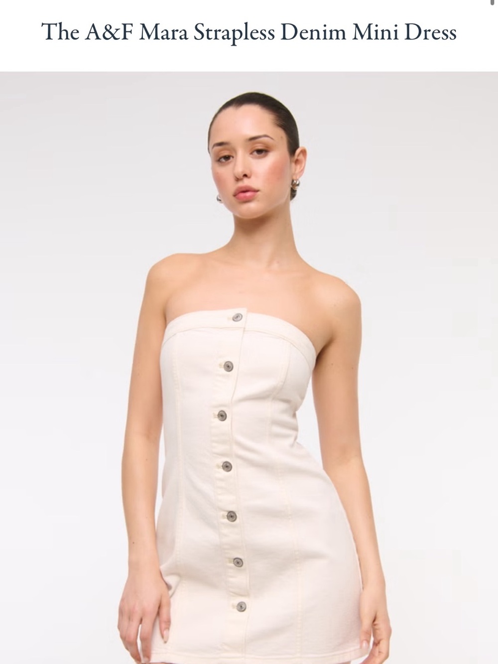 Abercrombie & Fitch White Strapless Button-Front Denim Mini Dress - Picture 2 of 6